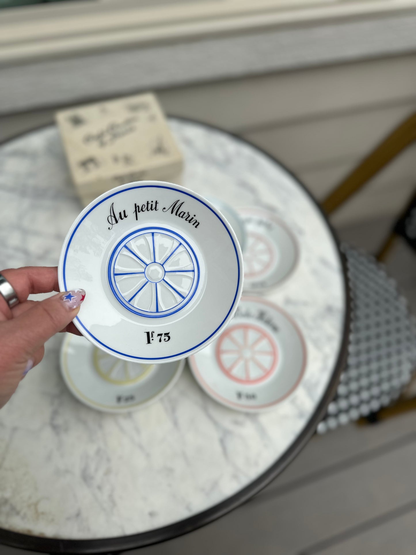 Vintage French Café Price Saucers (Tipping Plates) by Louis Lourioux for Le Faune | Complete Set of 6 with Original Box, circa 1940-1970