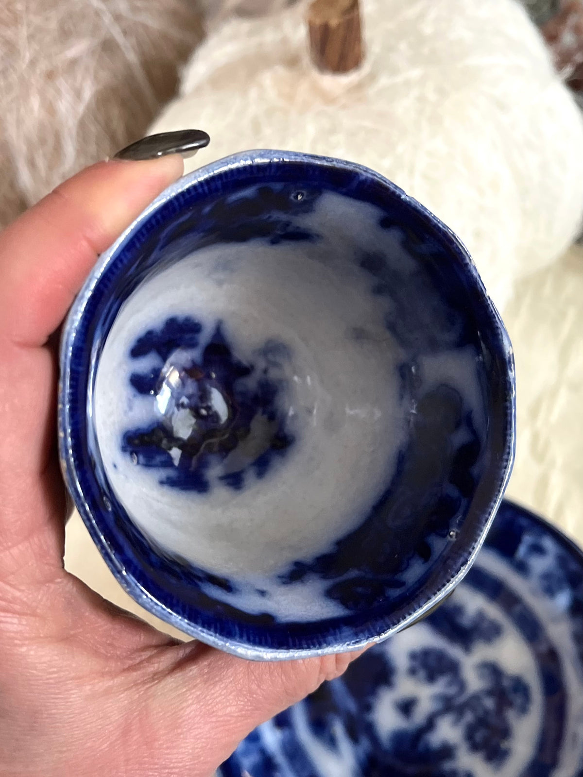 Early Victorian John Maddock Hindustan Flow Blue Tea Bowl & Saucer | 19th Century