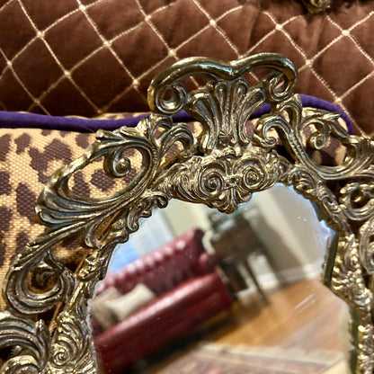 Gorgeous  brass ormolu floral reticulated brass mirrored vanity tray 19 in