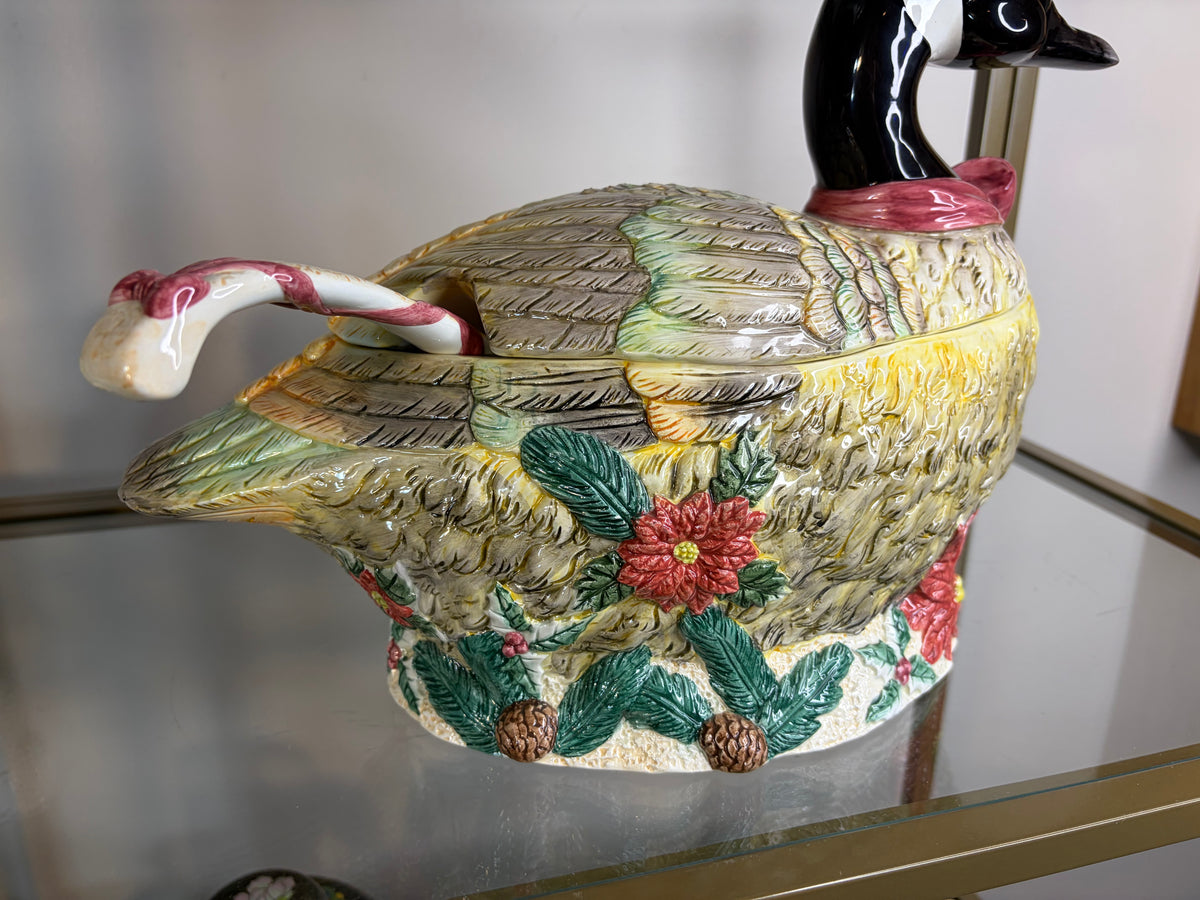 Beautiful Christmas goose tureen with ladle!