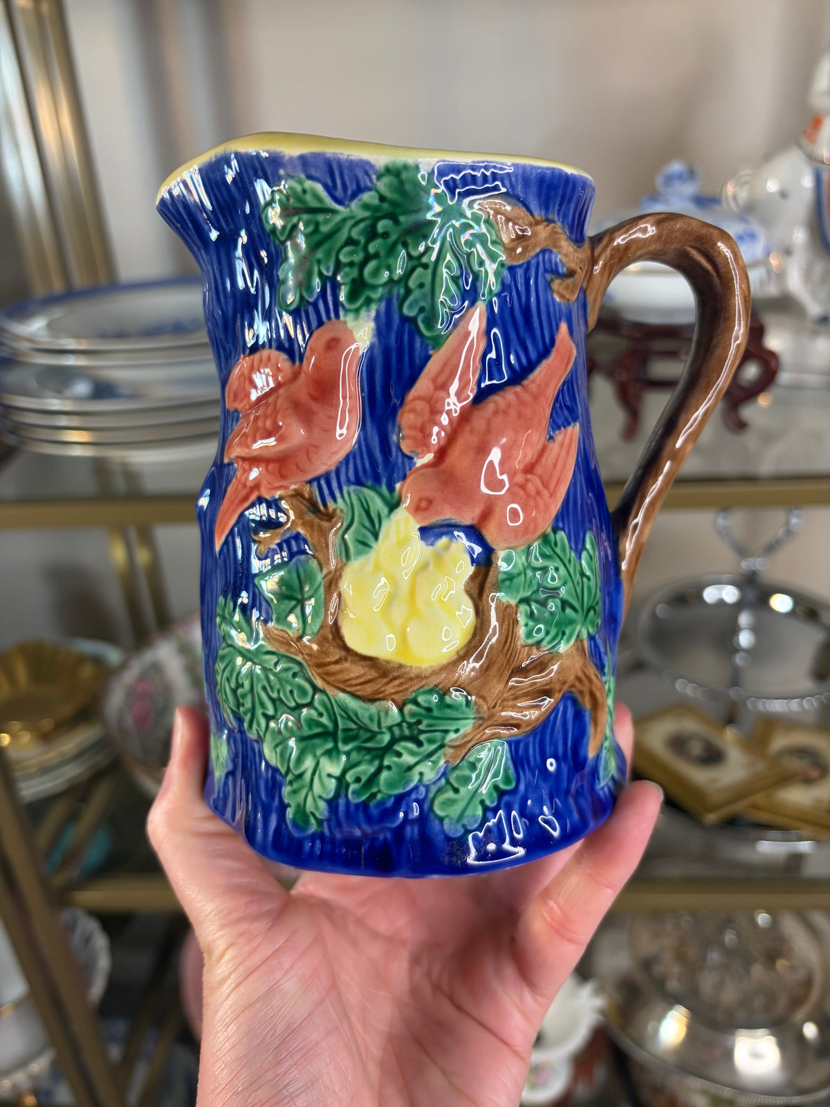 Sweetest bird majolica pitcher!