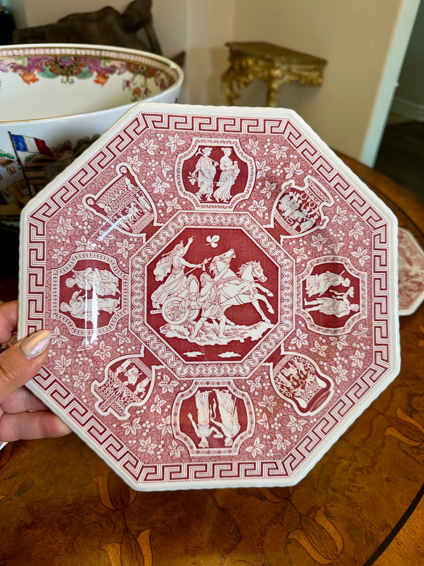 Spode Archive Sutherland Collection Red Transferware Octagonal Plates – Choice of 4 Scenic Designs, Sold Separately