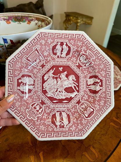 Spode Archive Sutherland Collection Red Transferware Octagonal Plates – Choice of 4 Scenic Designs, Sold Separately