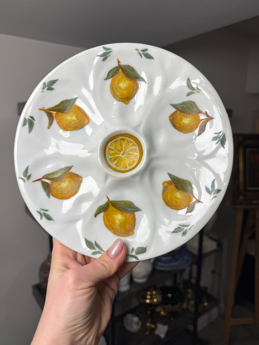 Hand painted oyster plate with lemons