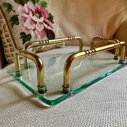Chic vintage aged brass & glass vanity perfume tray