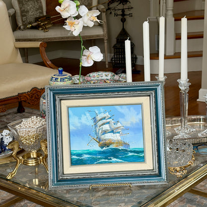 Handsome tall clipper ships on the sea painting art 15.5 x 13.5