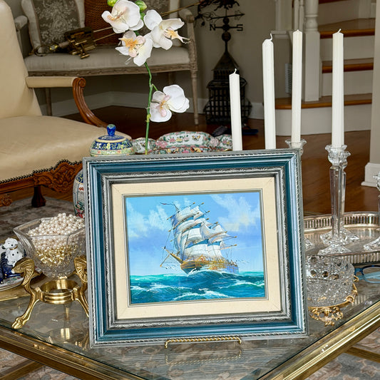 Handsome tall clipper ships on the sea painting art 15.5 x 13.5