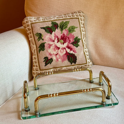 Chic vintage aged brass & glass vanity perfume tray