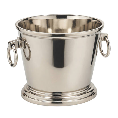 Handcrafted Silver-Tone Champagne Bucket | Polished Metal Wine Chiller with Ring Handles | Elegant Barware & Entertaining