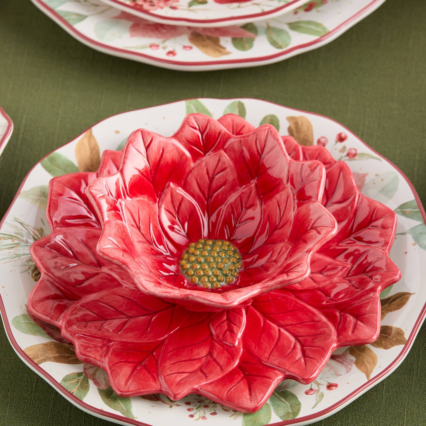 Winter Blooms Red Poinsettia 9"D Dessert Plate