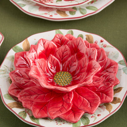 Winter Blooms Red Poinsettia 9"D Dessert Plate