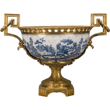 Danny's Fine Porcelain - Blue & White Basin W/ Bronze Ormolu, 23Lx16Wx17H