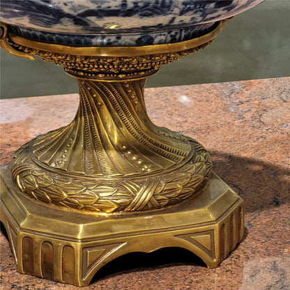 Danny's Fine Porcelain - Blue & White Basin W/ Bronze Ormolu, 23Lx16Wx17H