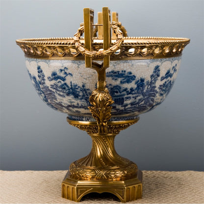 Danny's Fine Porcelain - Blue & White Basin W/ Bronze Ormolu, 23Lx16Wx17H