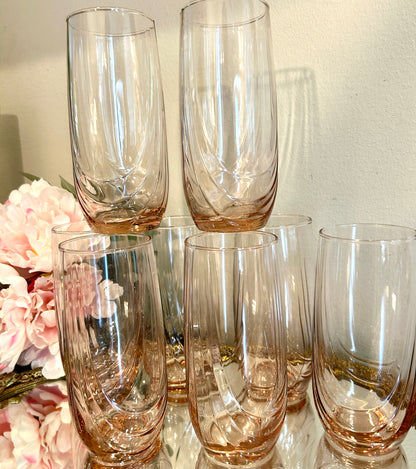 Set of 8 perfectly pink tumbler high ball glasses.