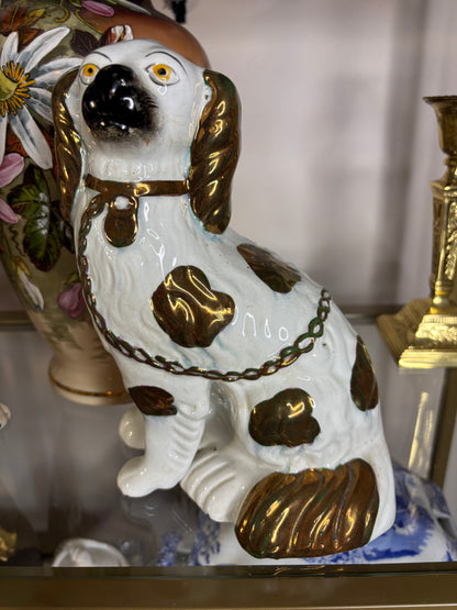 Stunning antique Staffordshire spaniel mantel dogs with lustre decoration pair!