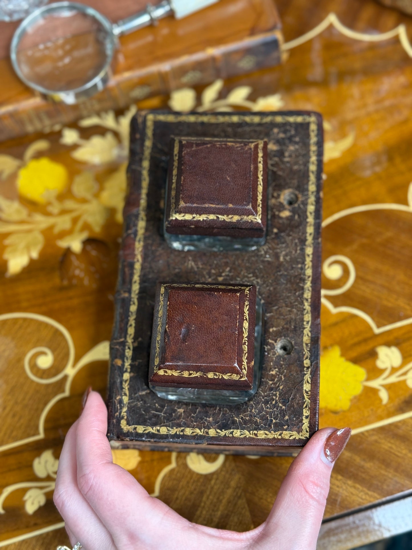 Victorian French Book Double Inkwell – Leather & Gilt, c. 1880, French History