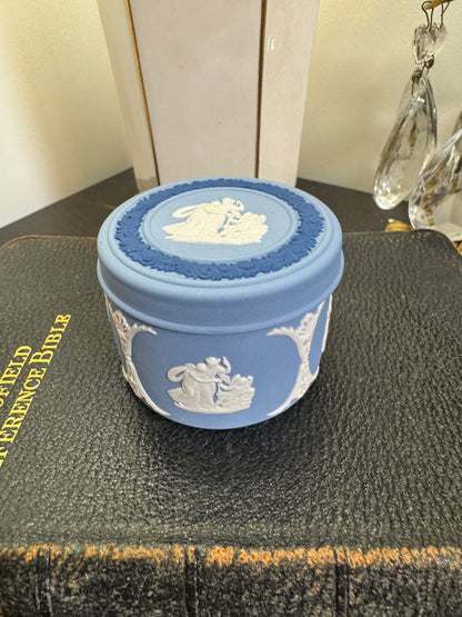 Wedgwood lavender and dark blue round trinket box