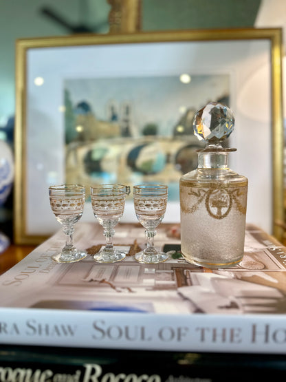 Antique St Louis Crystal Perfume Bottle Decanter & Cordial Glasses