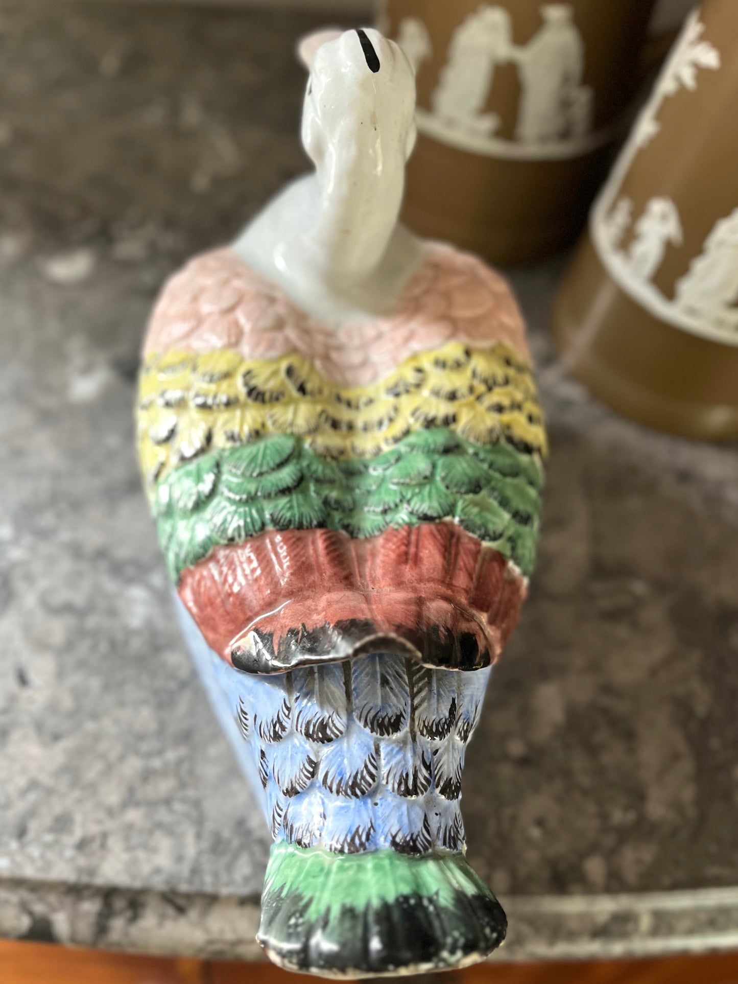 Live 06/22 Antique Staffordshire Duck Tureen | Early 19th-Century Pearlware | Hand-Painted Covered Bird Server -Professional Repair Priced Accordingly