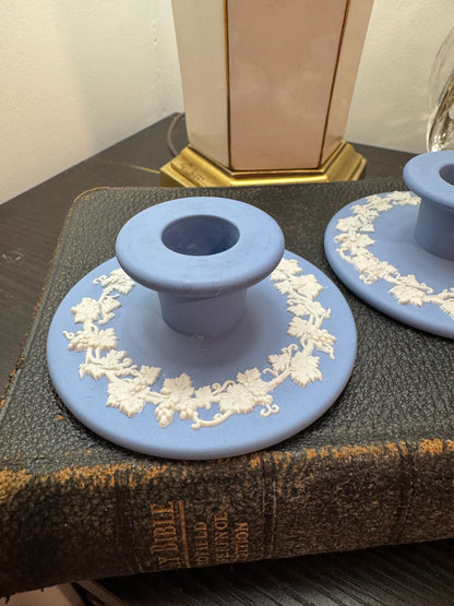 Wedgwood lavender and white pair of candle holders