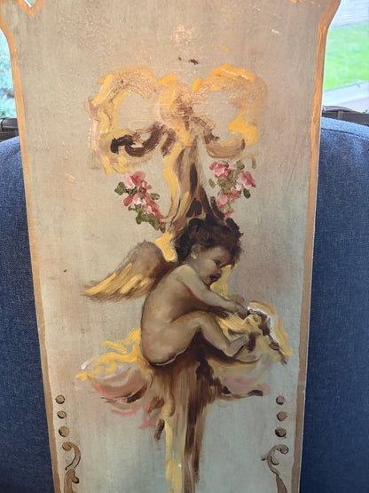 Gorgeous Italian handpainted panel featuring cherub and florals!