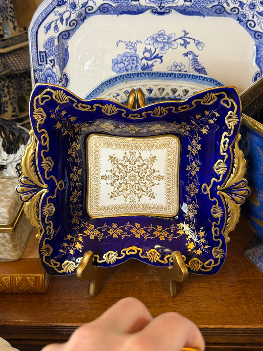 Aynsley Blue & Gold Dessert Dish | English Bone China | c.1900 | Style DA4351