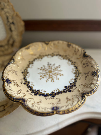 Early 19th Century Coalport England Three-Piece Dessert Set | Cobalt, Rich Cafe Au Lait & Gilt