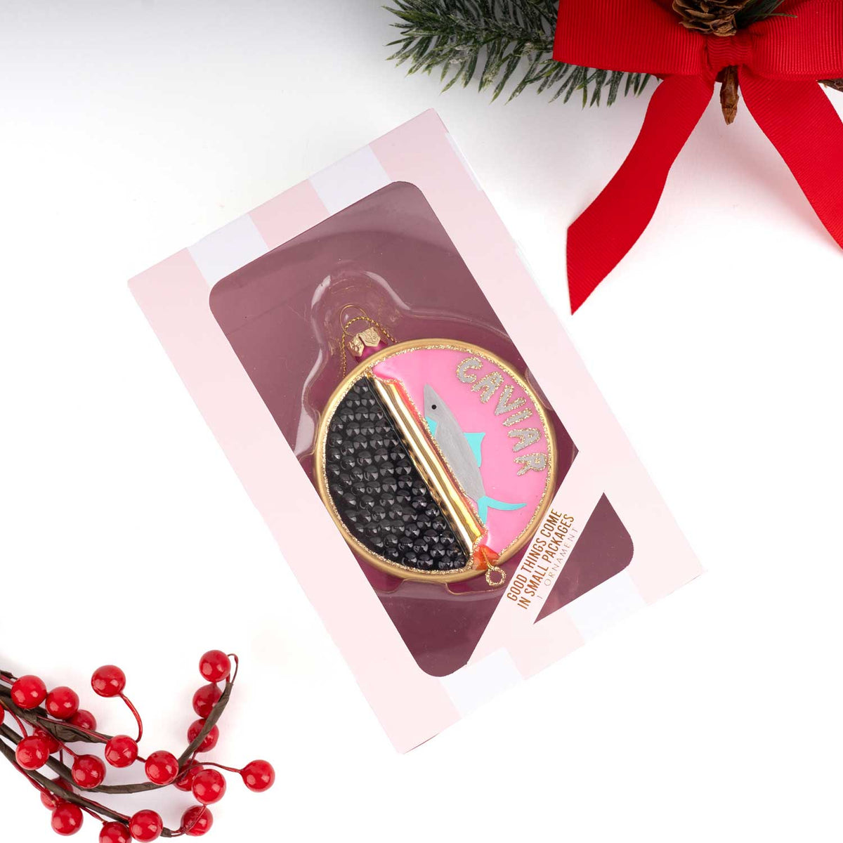 Caviar Tin Glass Christmas Ornament