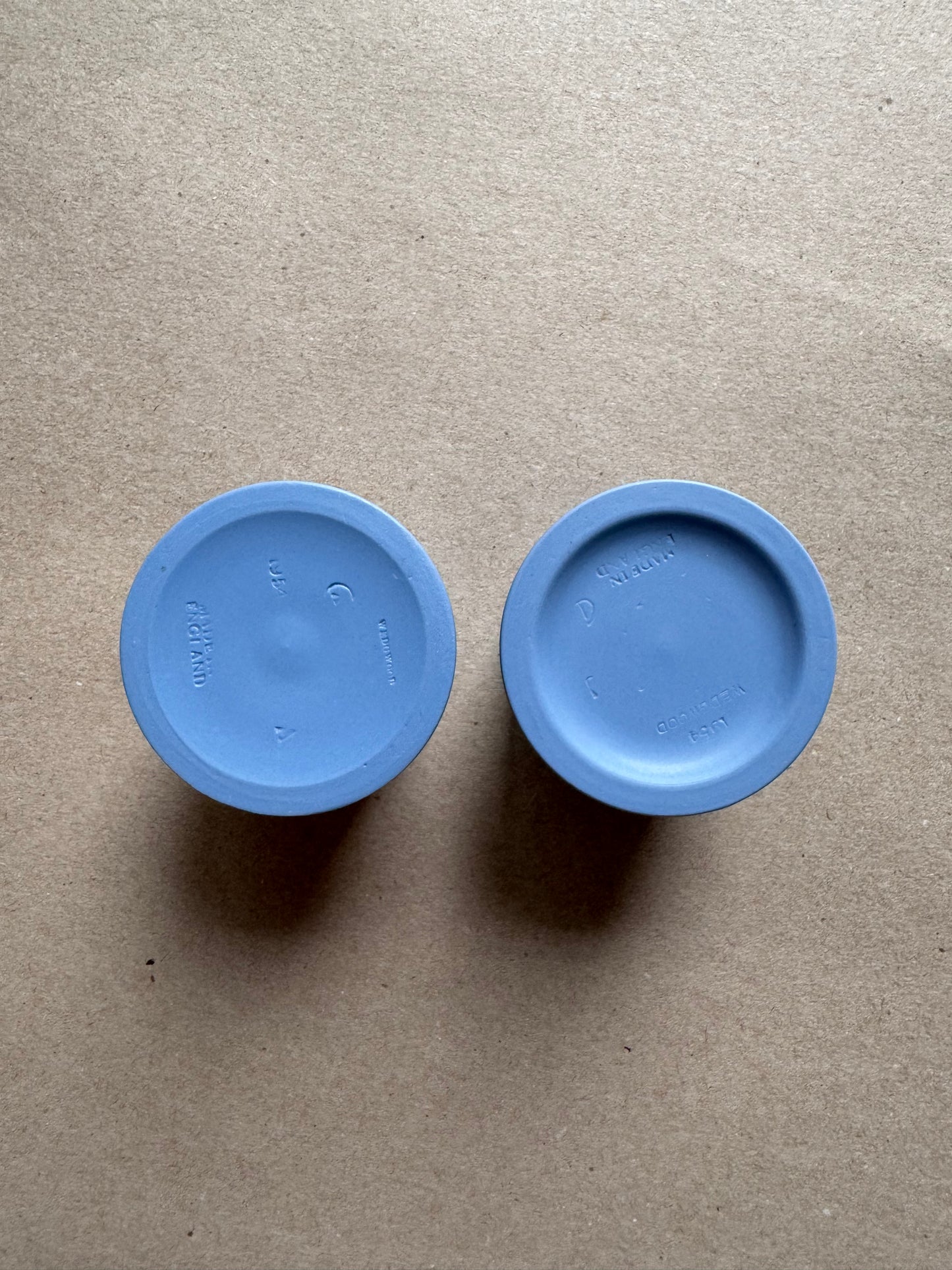 Light blue pair of Wedgewood ornate match holders 2”