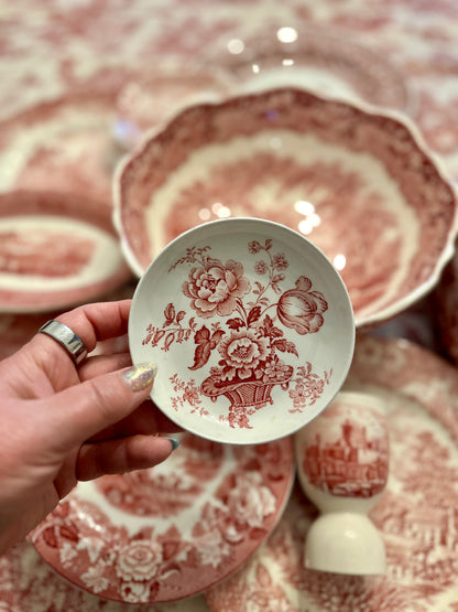 Alfred Meakin “Charlotte” Pink/Red Transferware Butter Pat/Coaster | England, c. 1920s–1940s