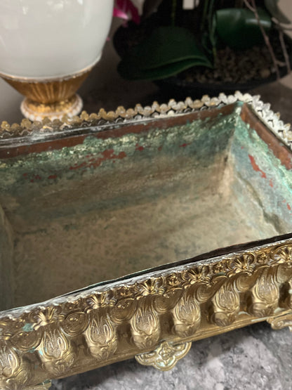 Live 06/22 Antique French Brass Jardinière Cachepot with Copper Liner