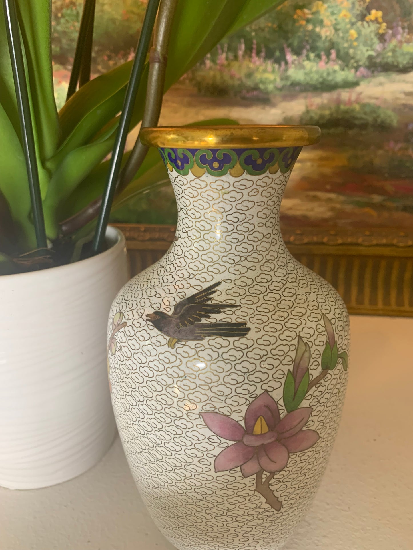 Beautiful cloisonné vase perfect for Spring! 8” tall!