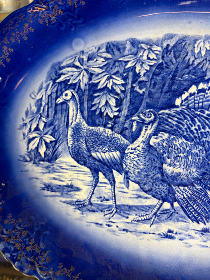 Antique flow blue turkey platter with gold details!