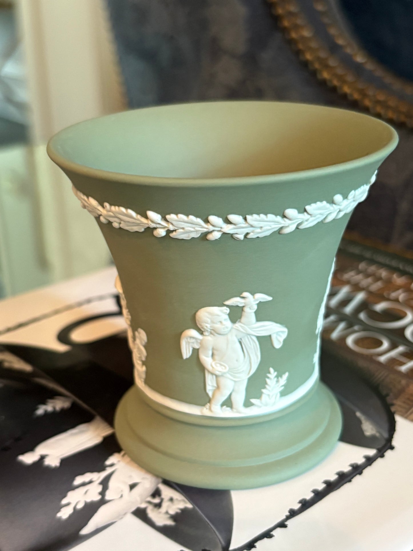 Wedgwood Green Jasperware Trumpet Vase
