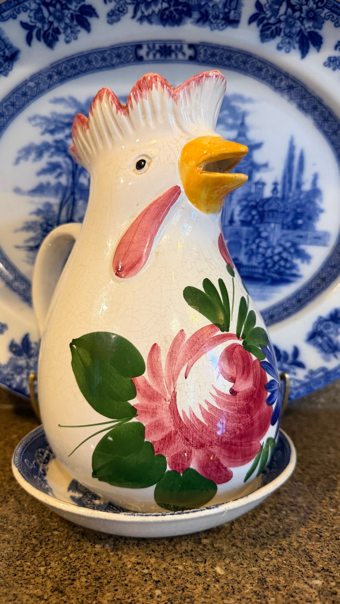 Vintage Italian style rooster chicken pitcher vase