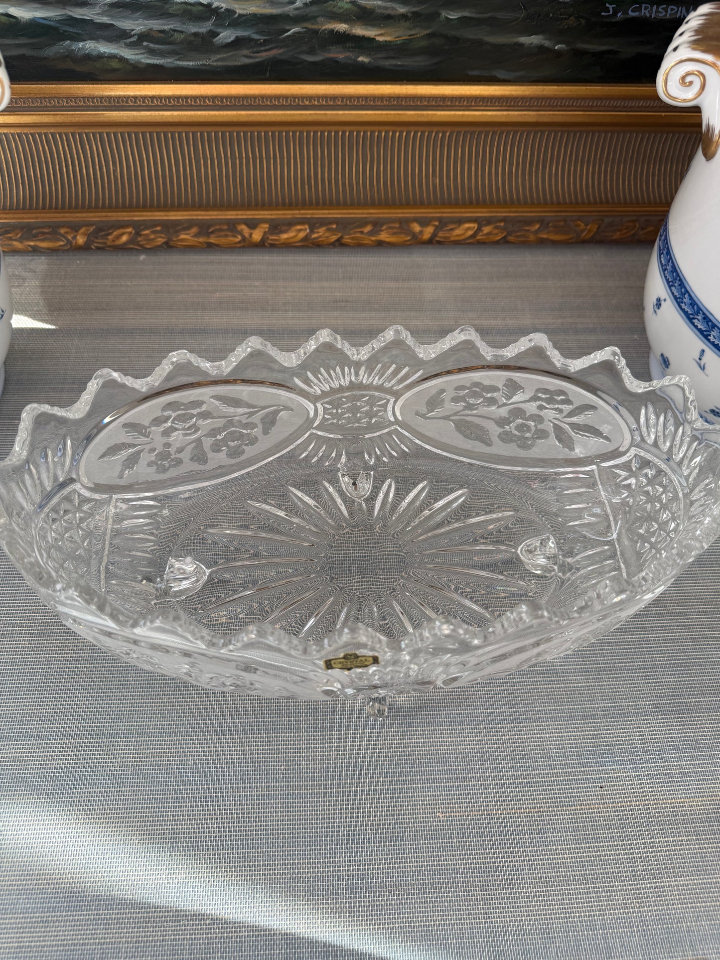 Vintage 11” Etched Floral Heavy Crystal Footed Vase - Pristine!