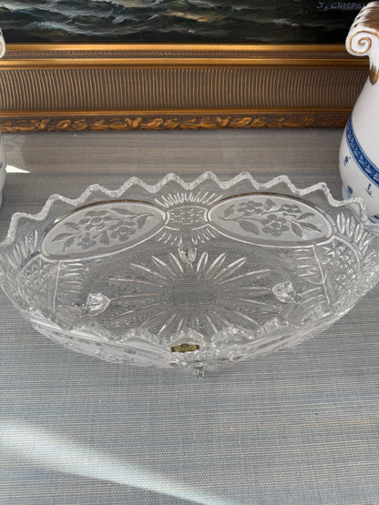 Vintage 11” Etched Floral Heavy Crystal Footed Vase - Pristine!