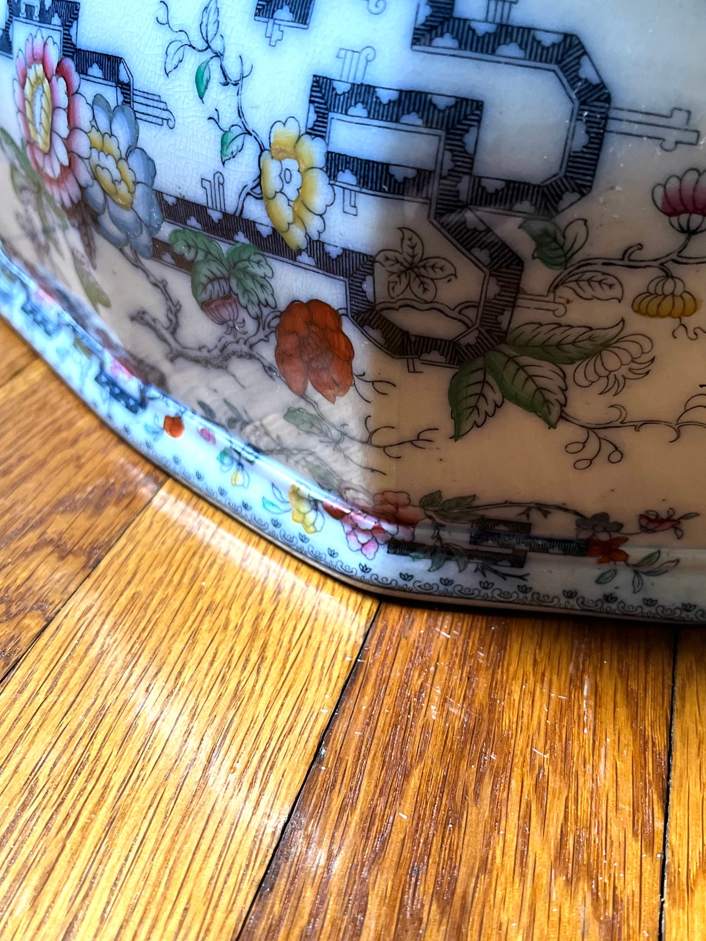 Exceptional Antique 1860-1890 Ashworth Bros. England Large Indian Tree Transferware Planter / Cachepot / Footbath