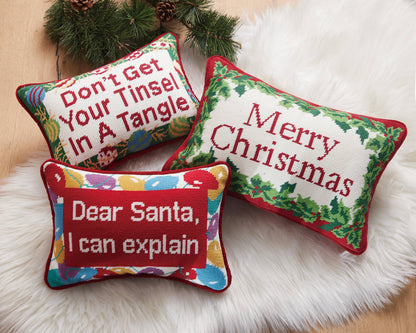 Merry Christmas Embroidered Pillow