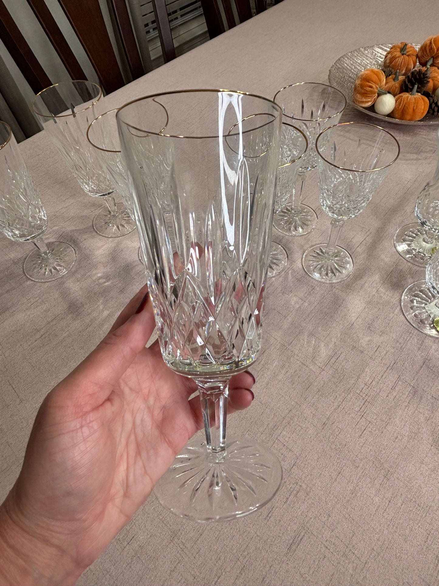 Stunning Waterford Lismore Iced Tea/Water Goblets with gold rims set of 4!