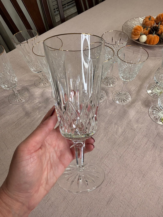 Stunning Waterford Lismore Iced Tea/Water Goblets with gold rims set of 4!