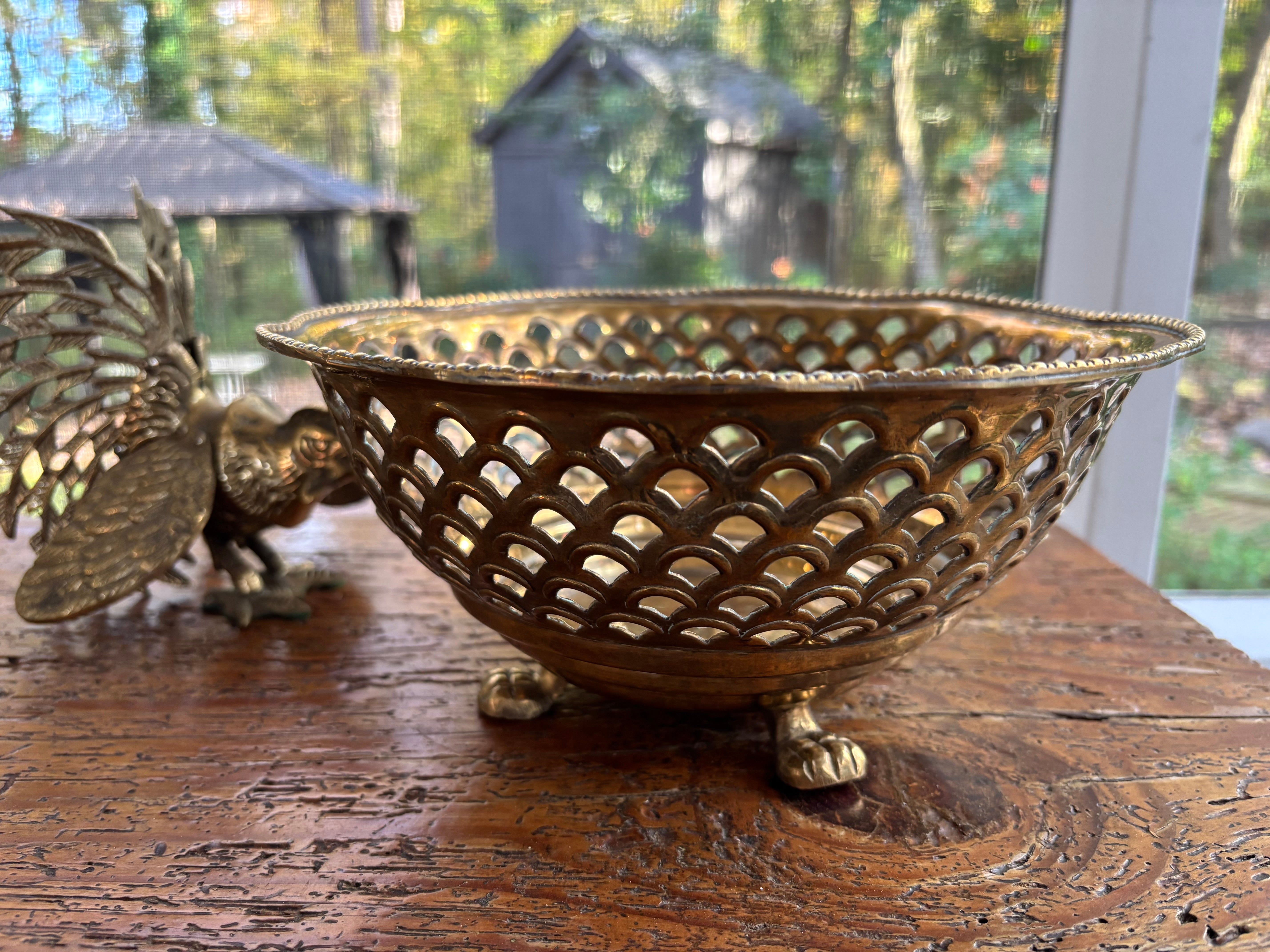 Pierced brass bowl with scalloped edges and claw feet! – Lillian Grey