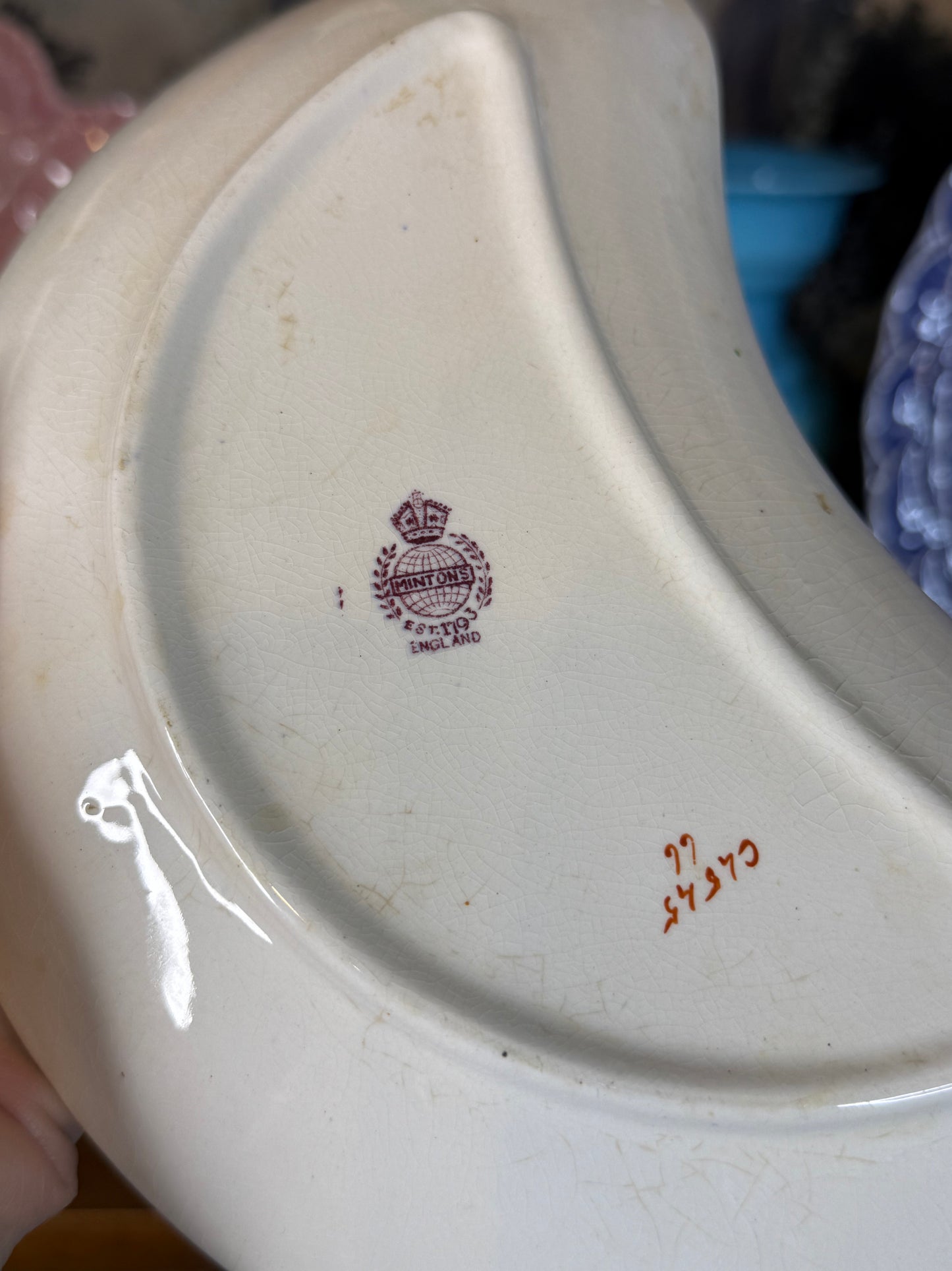 Antique Minton Cockatrice Green Crescent Dishes | Rare Pair | Exotic Bird & Floral | England c.1900