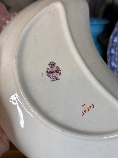 Antique Minton Cockatrice Green Crescent Dishes | Rare Pair | Exotic Bird & Floral | England c.1900