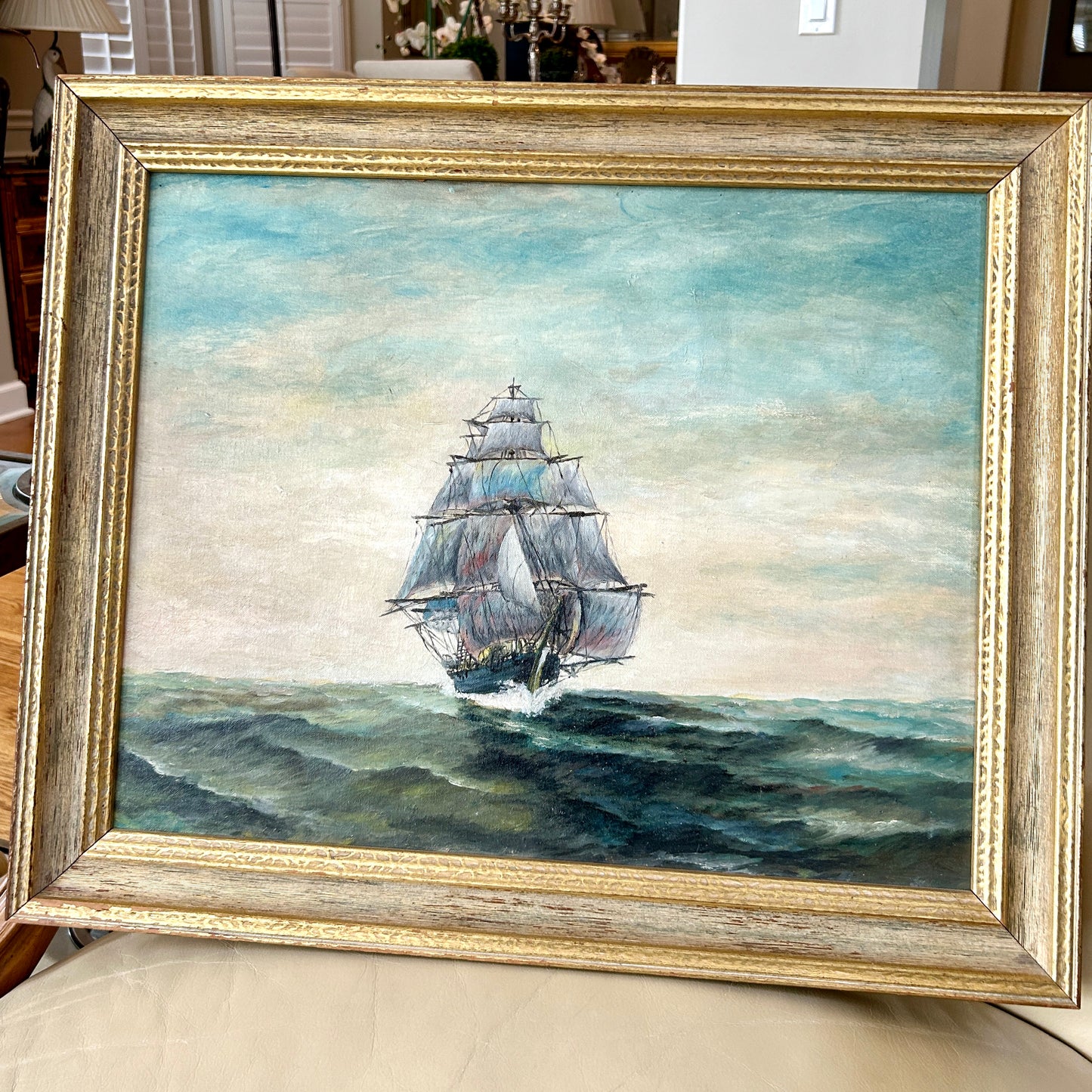 Bold & Beautiful coastal chic vintage tall ship sailing wall art 23.75" x 19.75