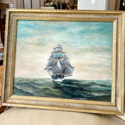 Bold & Beautiful coastal chic vintage tall ship sailing wall art 23.75" x 19.75