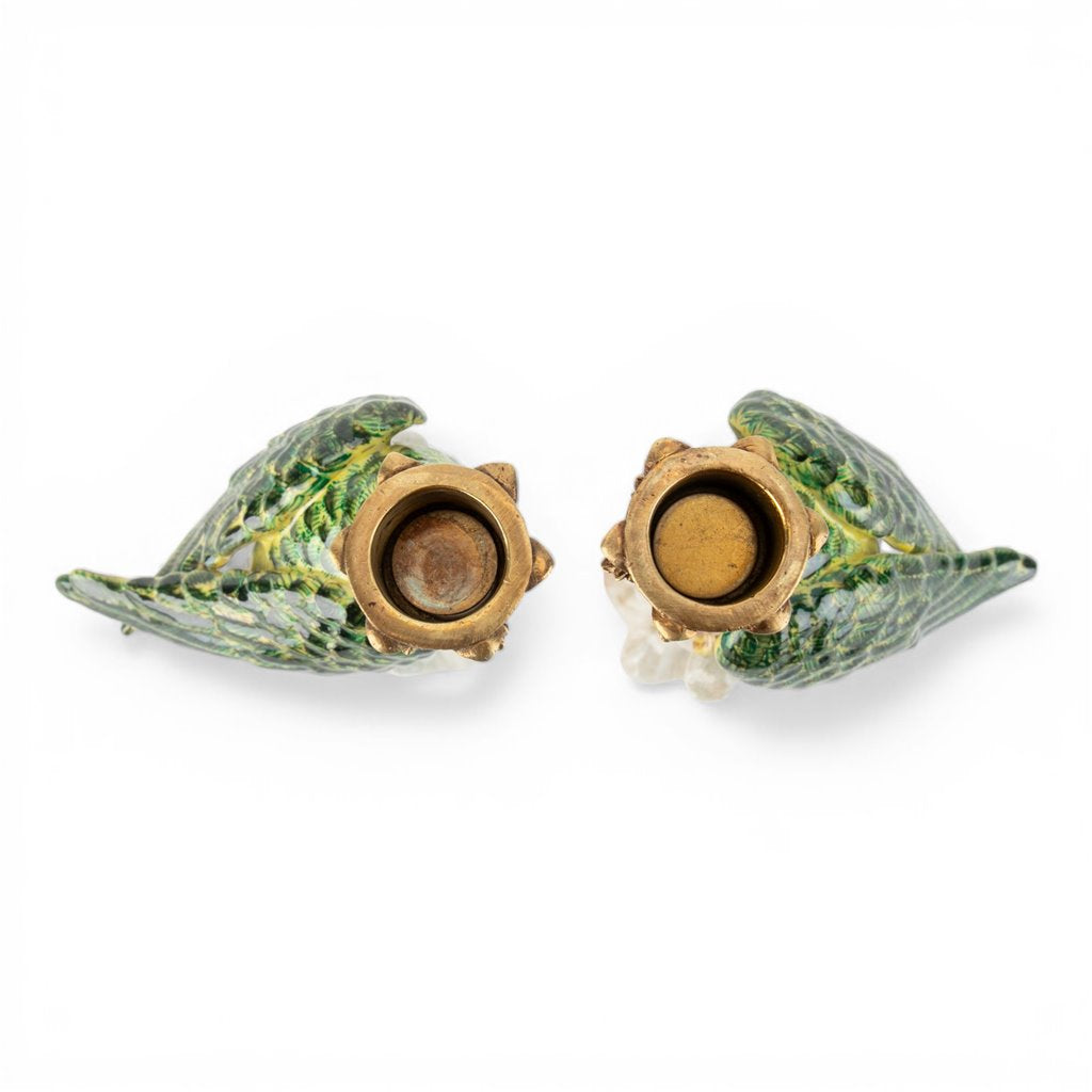 Danny's Fine Porcelain -Pair of Porcelain Green Parrot Candleholders with Bronze Ormolu | Figural Candlesticks #63023_63024