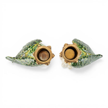 Danny's Fine Porcelain -Pair of Porcelain Green Parrot Candleholders with Bronze Ormolu | Figural Candlesticks #63023_63024