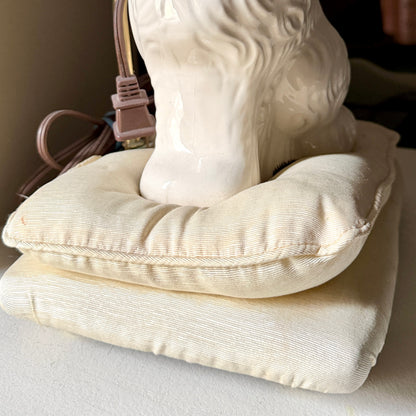 From my private collection... staffordshire style dog on silk pillows lamp with tulip shade